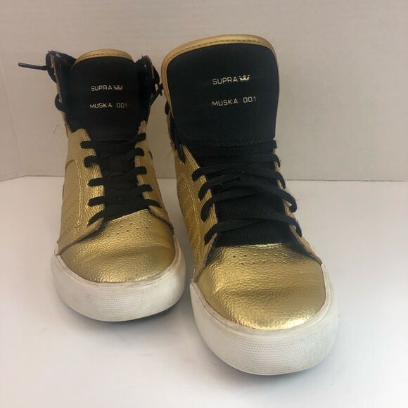 Gold Supra Muska high top sneakers, size 5 - Picture 3 of 13